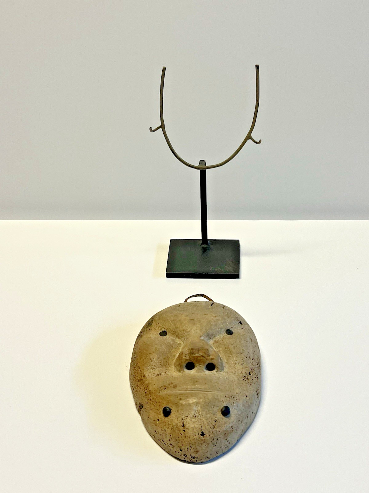 Antique Carved Inuit Eskimo Fetish Face Mask; With Stand