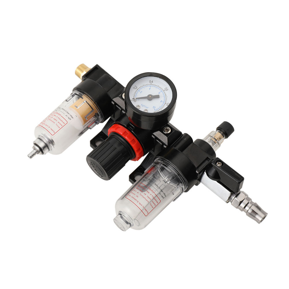 1/4" Air Compressor Filter Oil Water Separator Trap Filter Tool& Regulator Gauge