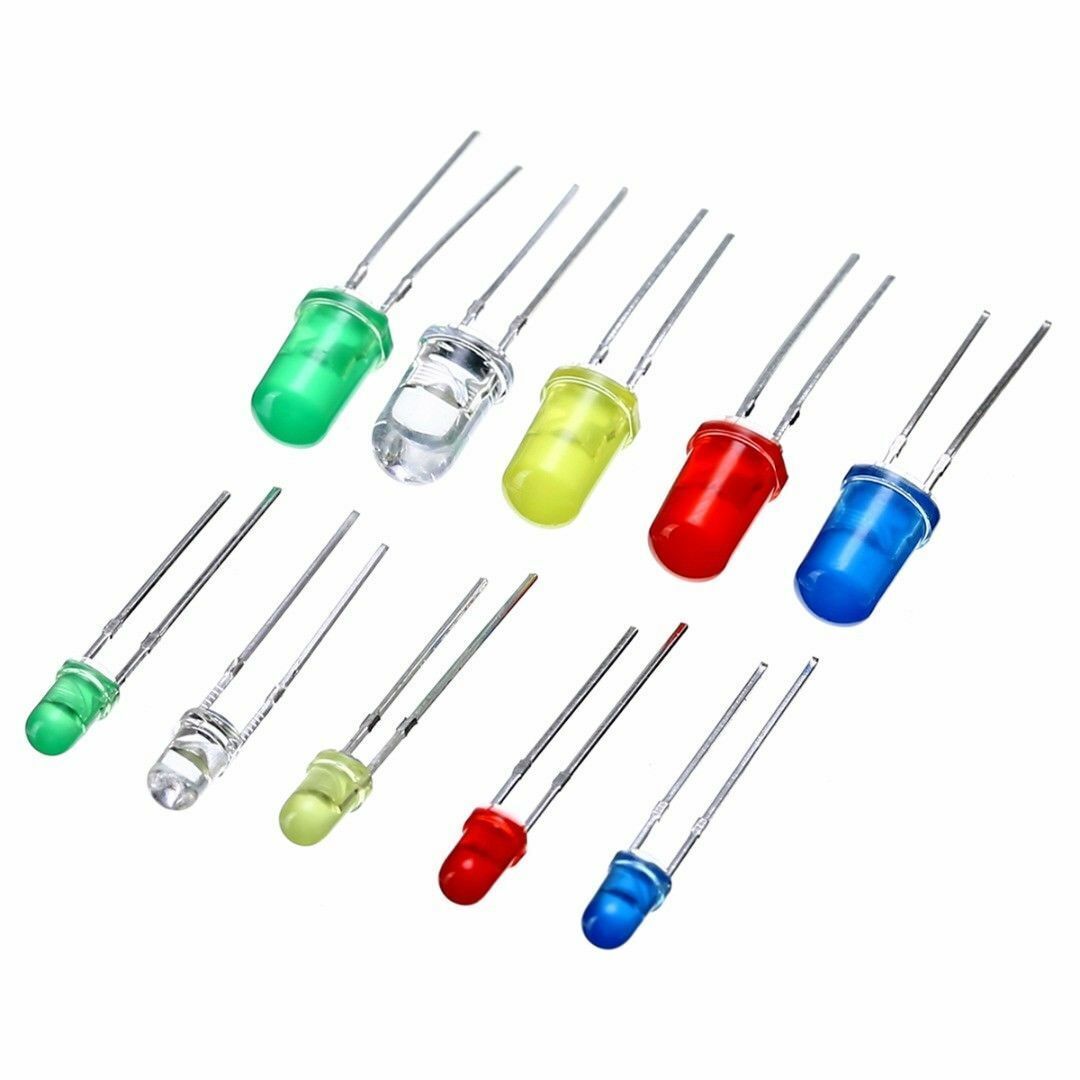 200Pcs 3mm 5mm LED Light White Yellow Red Blue Green Assortment Diodes Kit Box