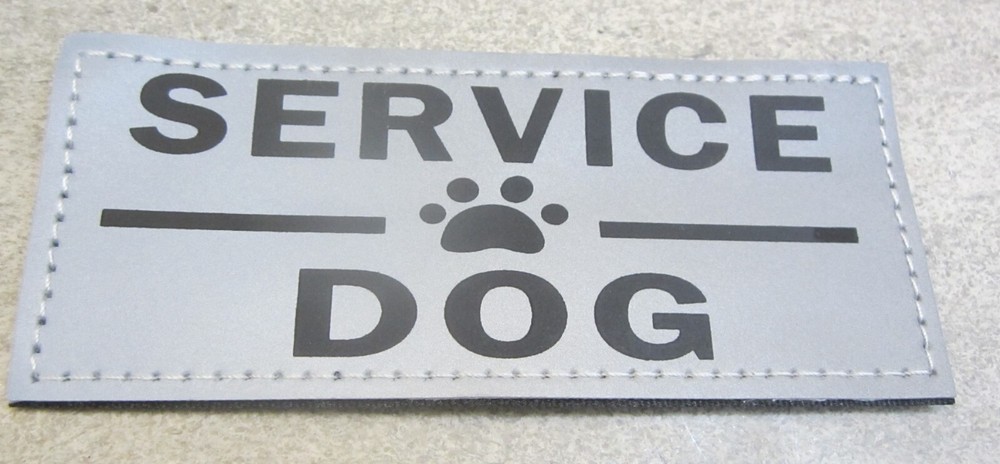 NEW Service Dog Harness Patch Reflective Silver Black Lettering Hook/Loop