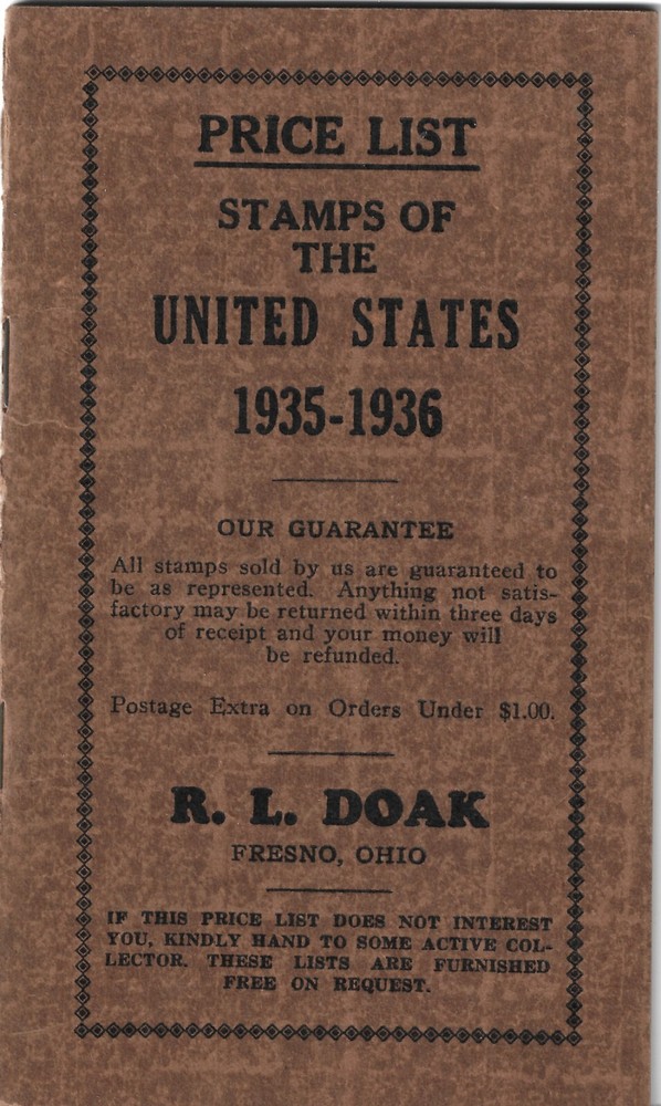 1935-1936 Price List Stamps of United States R.L. Doak  24pp..