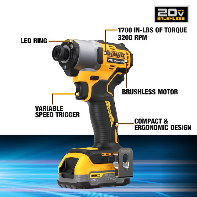 DEWALT POWERSTACK DCF840E1 20V MAX 1/4" BRUSHLESS CORDLESS IMPACT DRIVER KIT