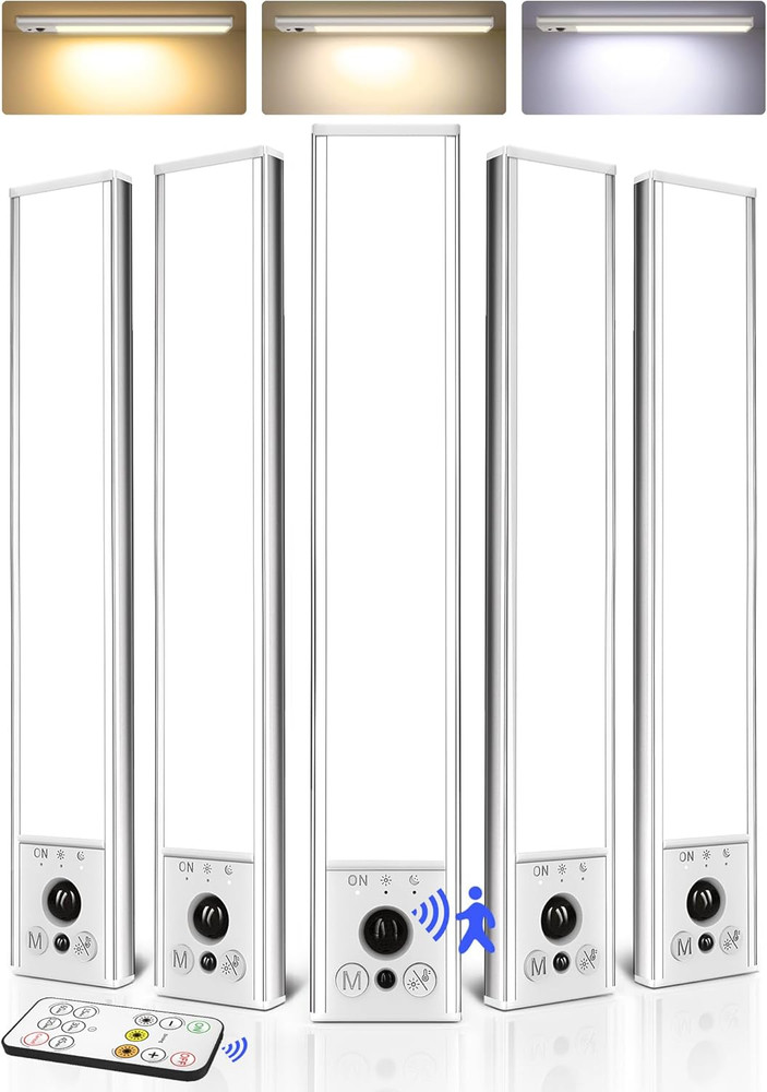 5-Pack under Cabinet Lighting, 2400Mah Rechargeable Motion Sensor Light, 10Inch