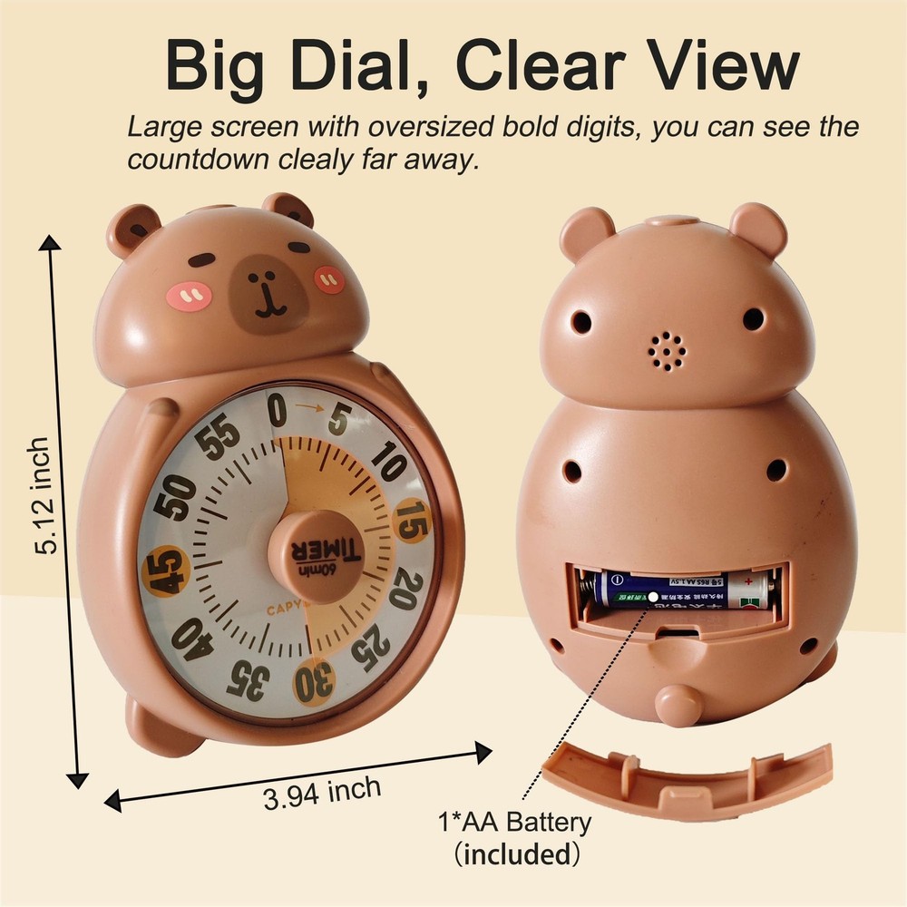 Cute Visual Timer for Kids, Kids 60 Minute Countdown Timer for Teaching, Sile...