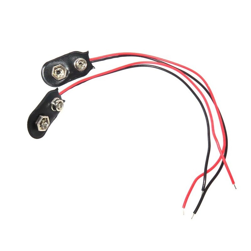 2 Pcs Snap 9V (9 Volt) Battery Clip Connector I Type Black w Cable