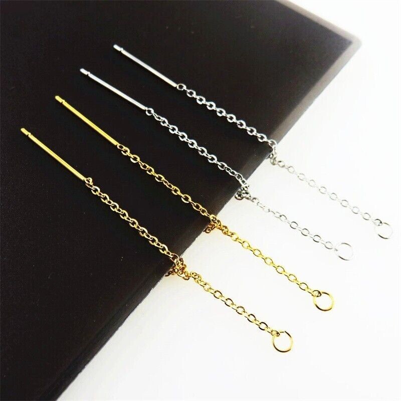 100pcs 304 Stainless Steel Pull Through Threader Earring Findings Chains 3.3"