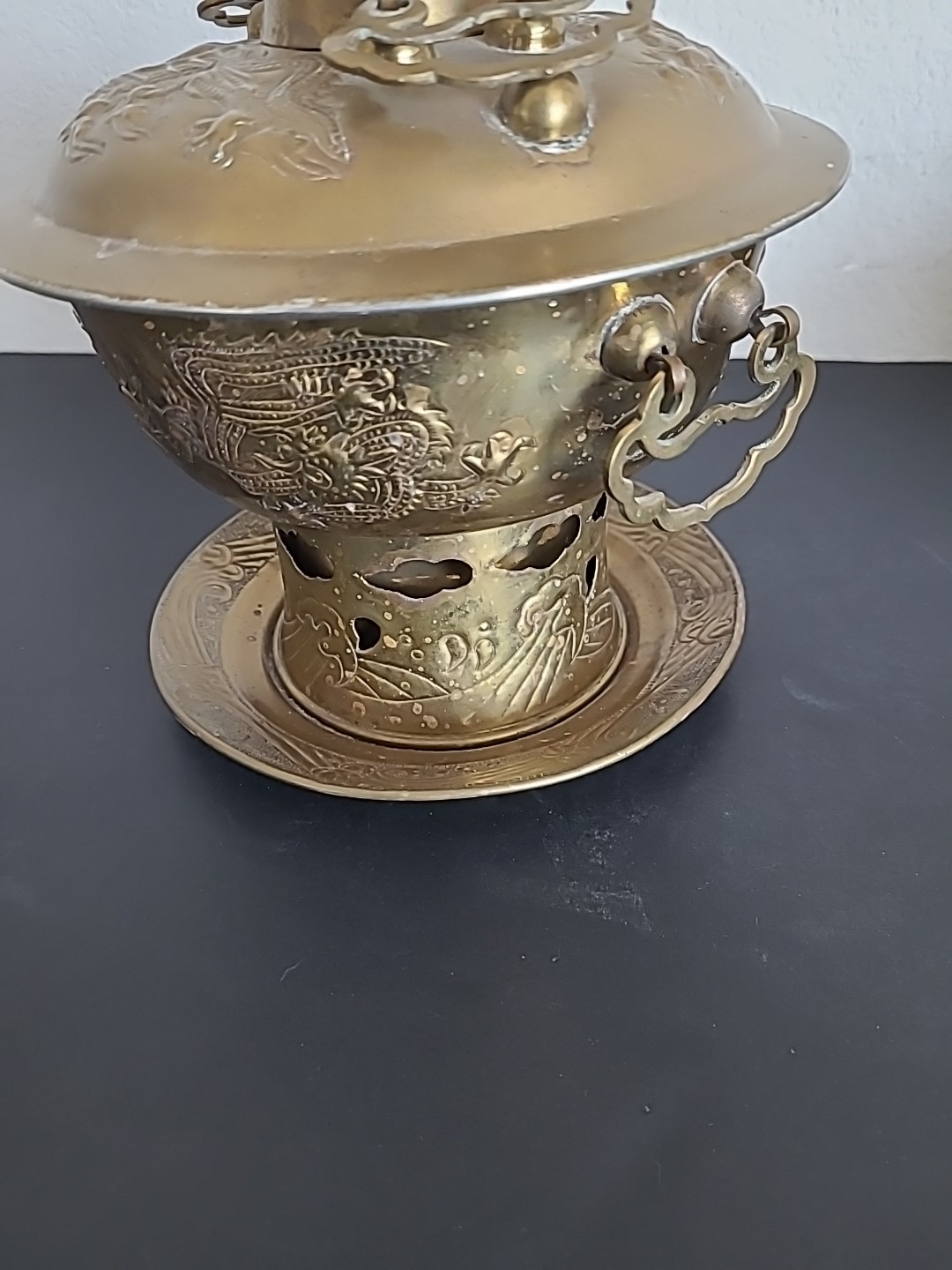 Vintage Chinese Shabu Pot Brass Hot Pot Chiseled Dragon