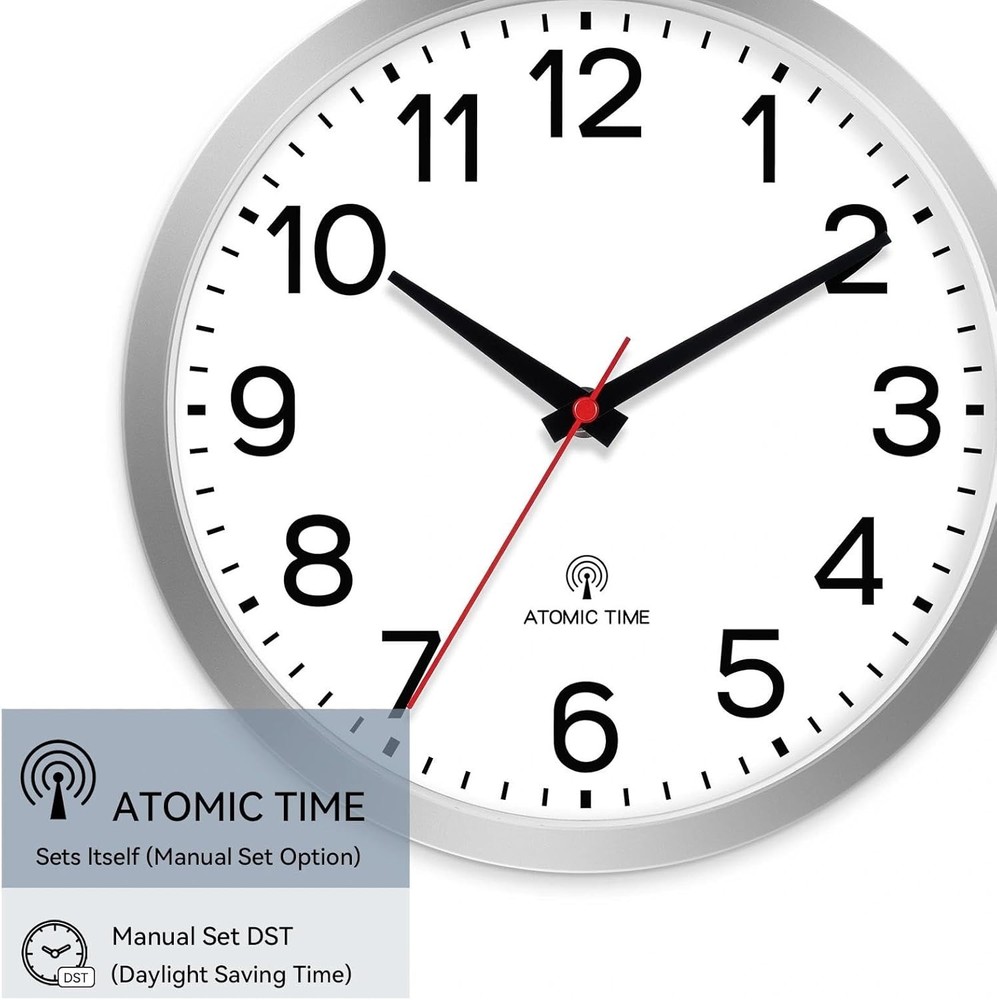 Modern 12-Inch Battery Powered Atomic Wall Clock for Effortless Timekeeping