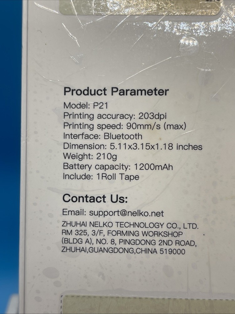 NELKO Label Maker Machine P21 Portable Bluetooth Label Printer New Sealed