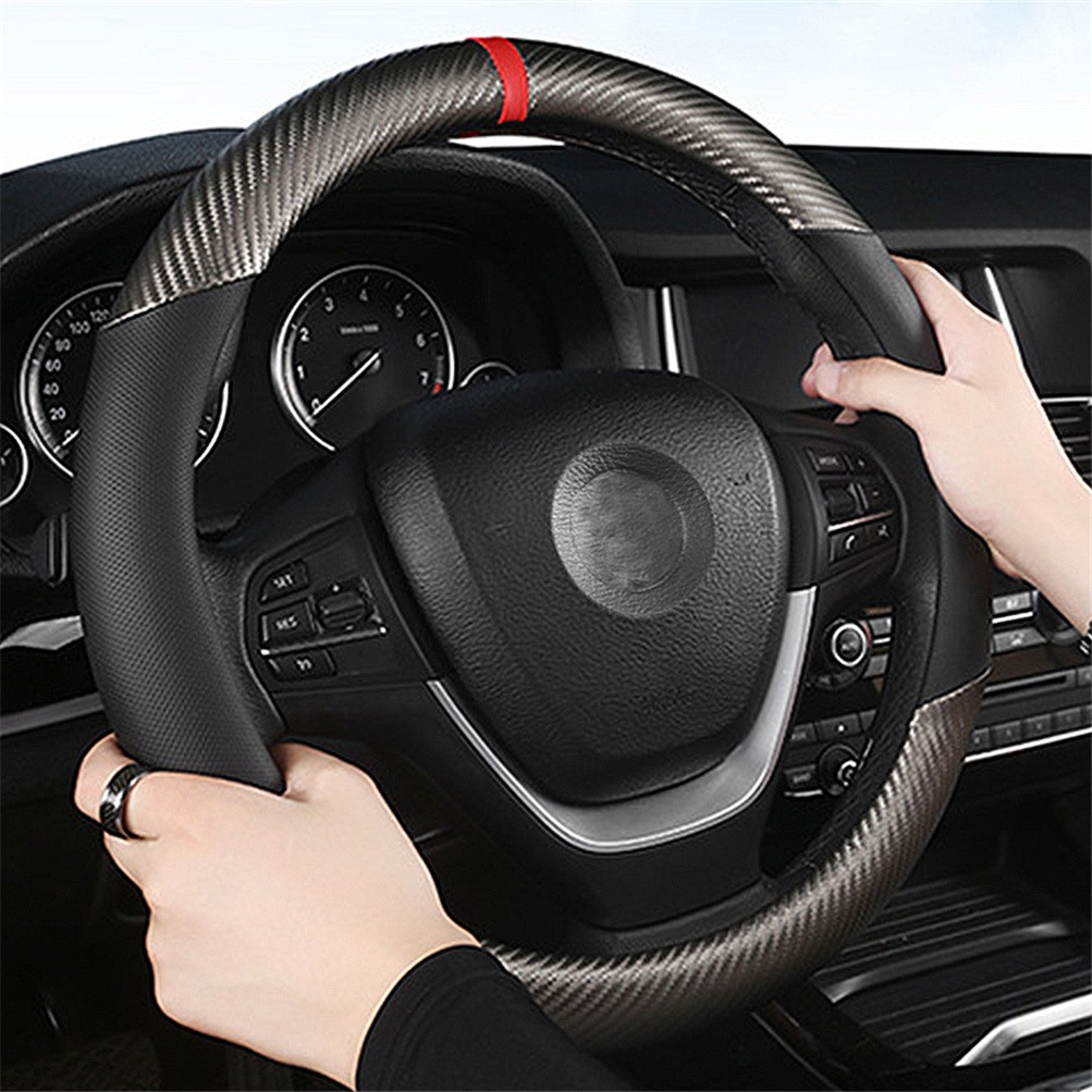 15" Car Steering Wheel Cover Carbon Leather For Honda Civic / Accord / CR-V CRV