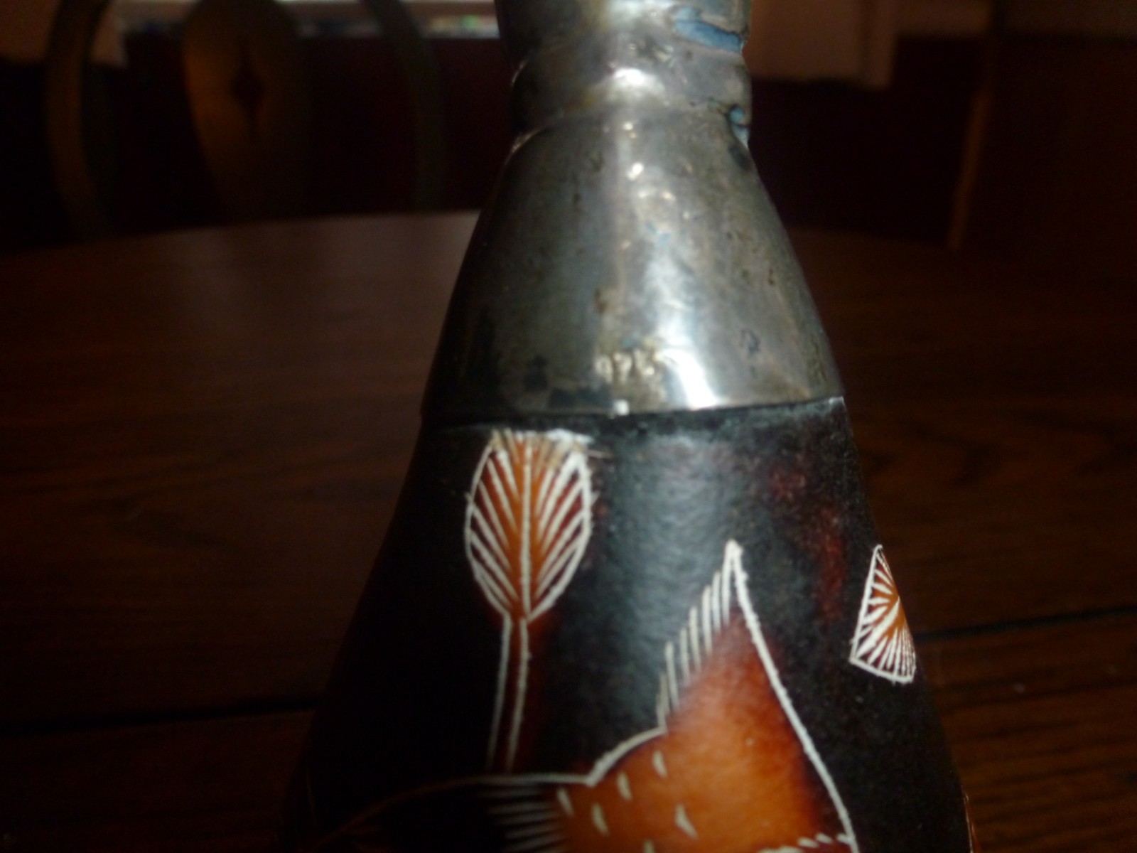 Sterling Silver 925 Vintage Hand-Carved Peruvian Gourd Art Duck