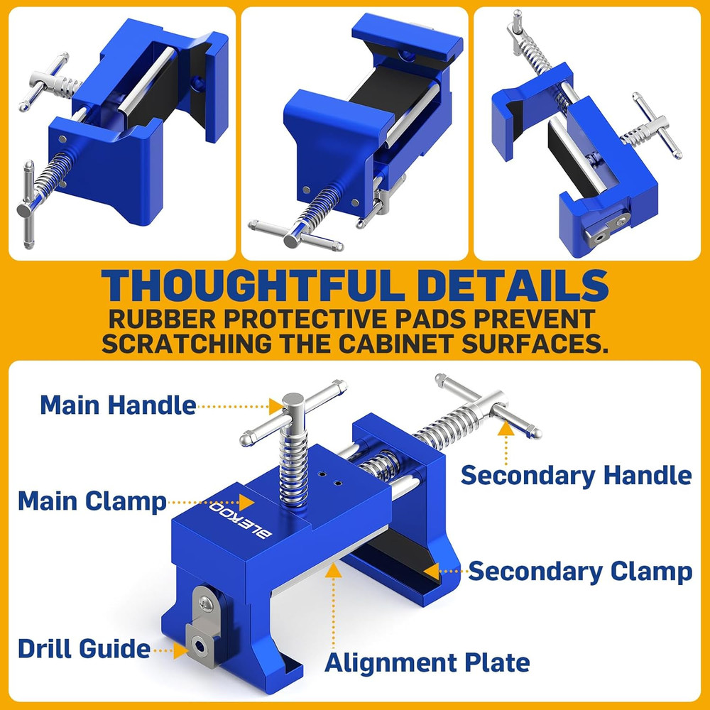 2 Pack Cabinet Clamps for Installation, Solid Drilling Tool with Pilot Hole Guid
