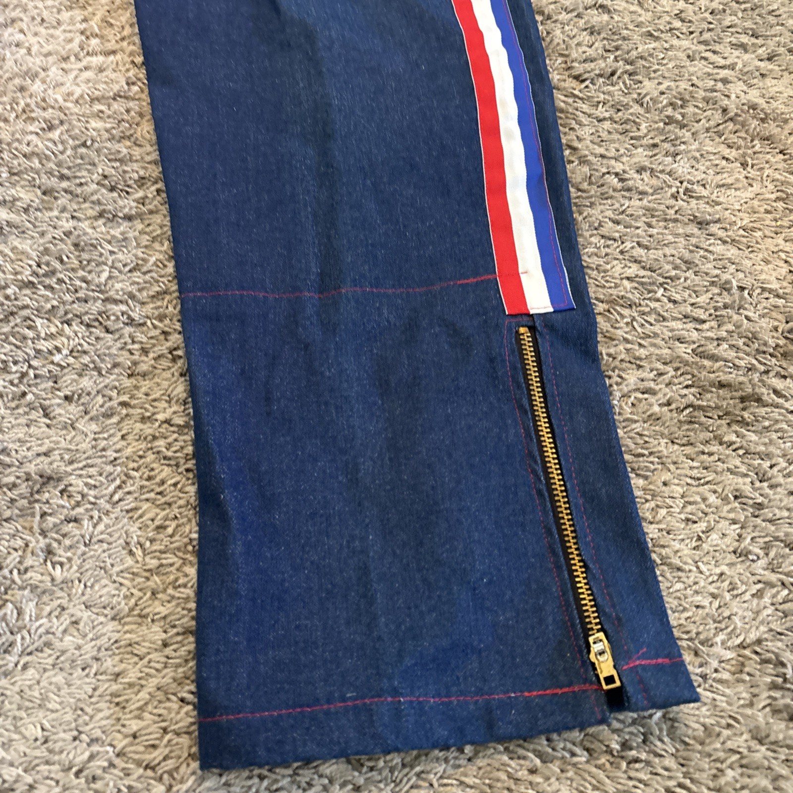 Vintage Mens Red White Blue Uniform Pants Striped Button Fly 40W