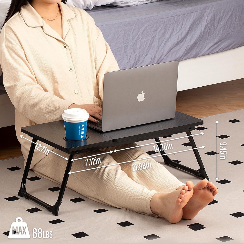 Laptop Desk for Bed Couch, Adjustable Foldable Table with Cup Black