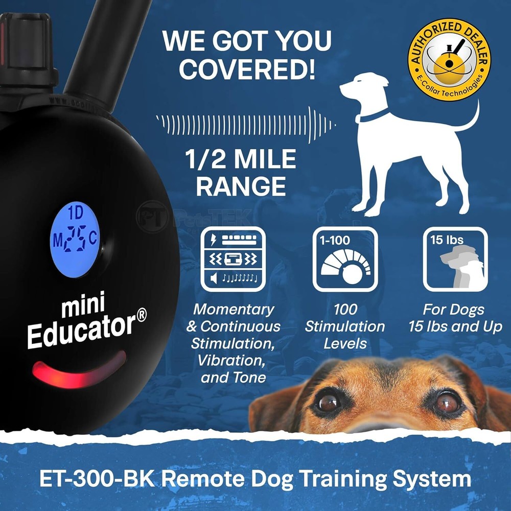 Mini Educator ET-300 Black E-Collar - 1/2 Mile Range, 100 Training Stimulation