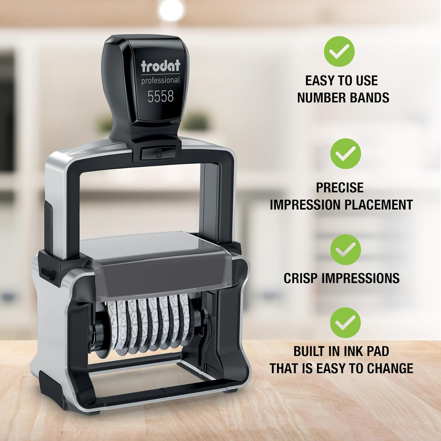 Professional Manual Numberer Stamp – 8 Digits, 3/16" (5 Mm) Characters, Black In