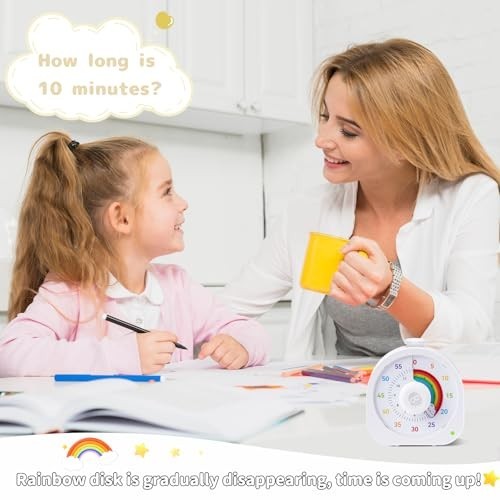 Rainbow Visual Timer for Kids - 60min/12h Magnetic Countdown Timer, Rechargeable