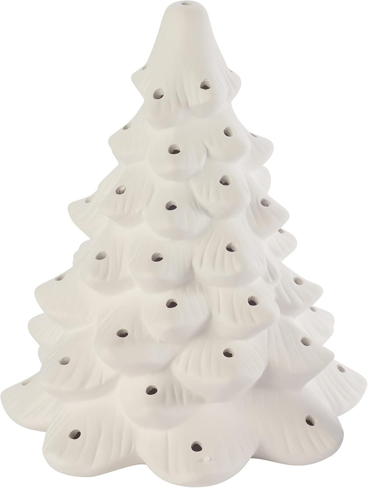 Ready to Paint Ceramic Bisque, Large 15.5" Christmas Tree & Base - Light Up! - E
