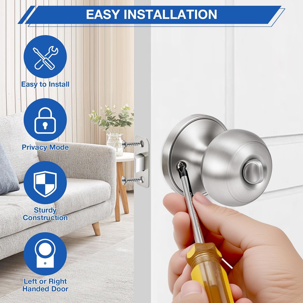 Plustool 10 Pack Brushed Nickel Door Knobs,Privacy Knob