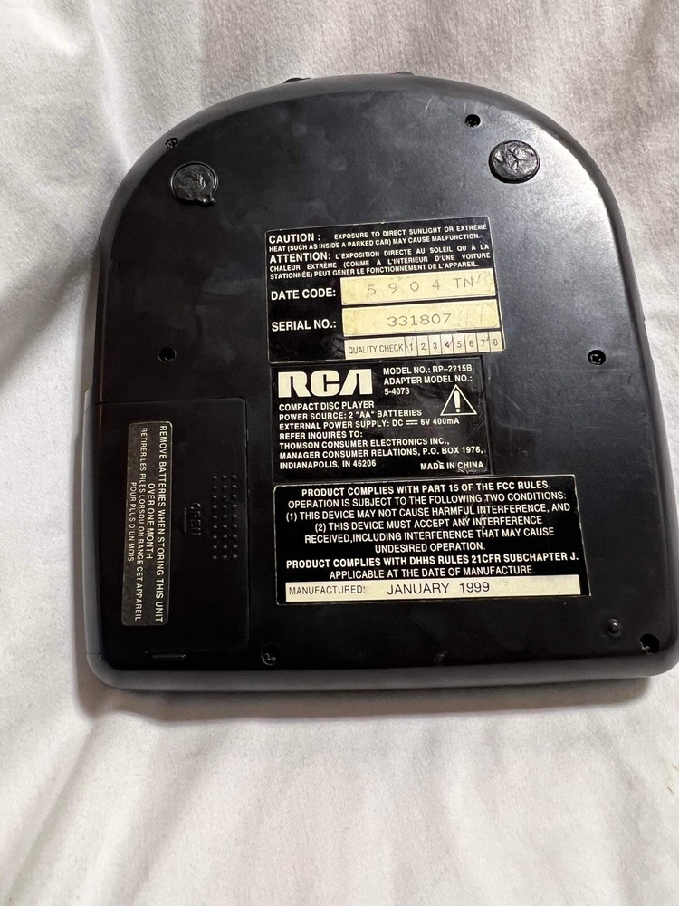 RCA Compact DISC PLAYER - ESP10 - BLACK RP-2215B 22 Program Memory Works