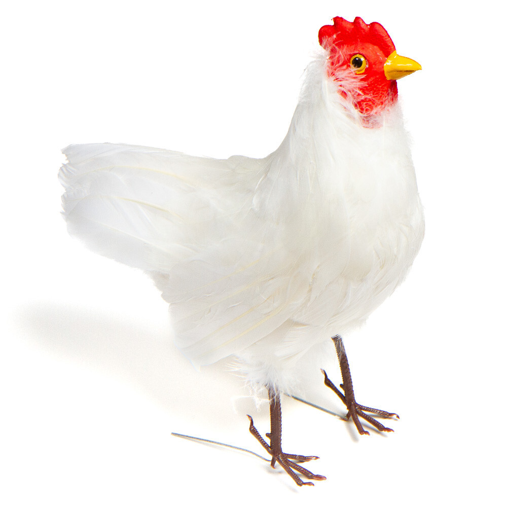 10" Artificial White Feathered Decorative Hen Chicken