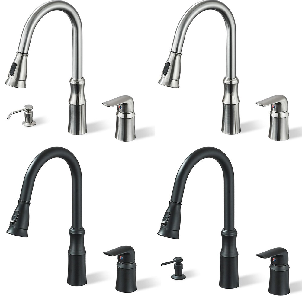 2 Hole Kitchen Faucet with Pull Out Sprayer High Arc Tap with Side Single Handle