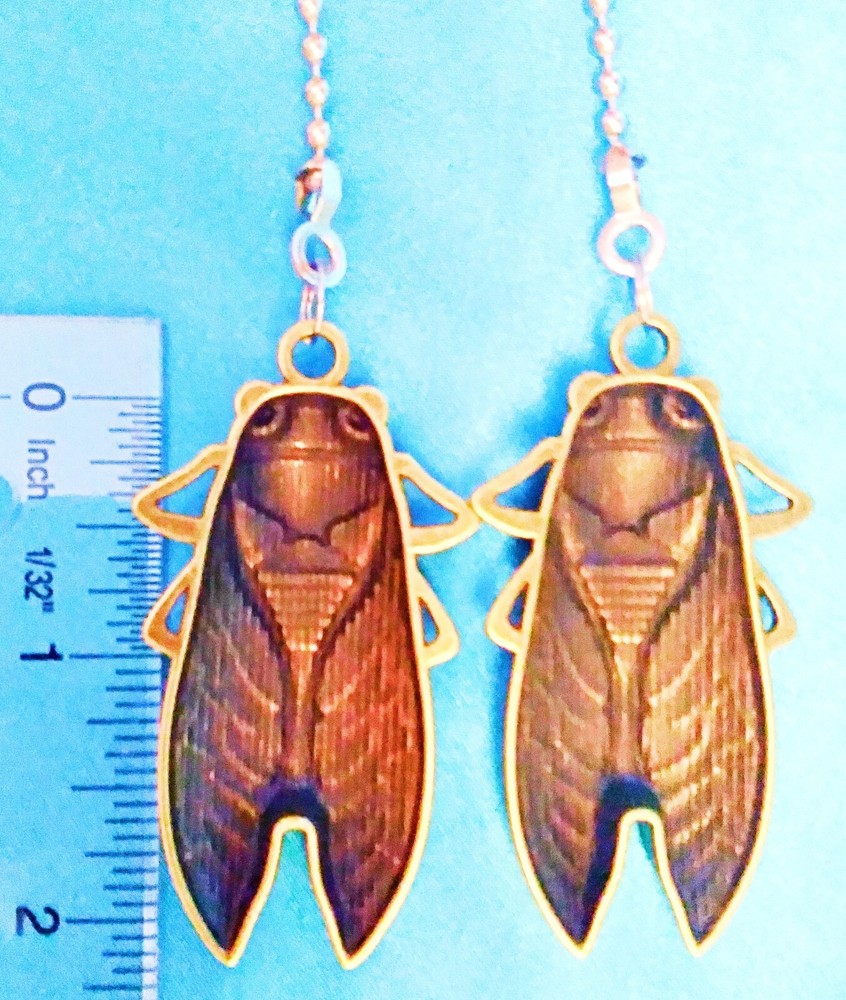 Set of Two ~ CHICADA BRONZE Bug Insect Metal ~ Ceiling Fan Pulls