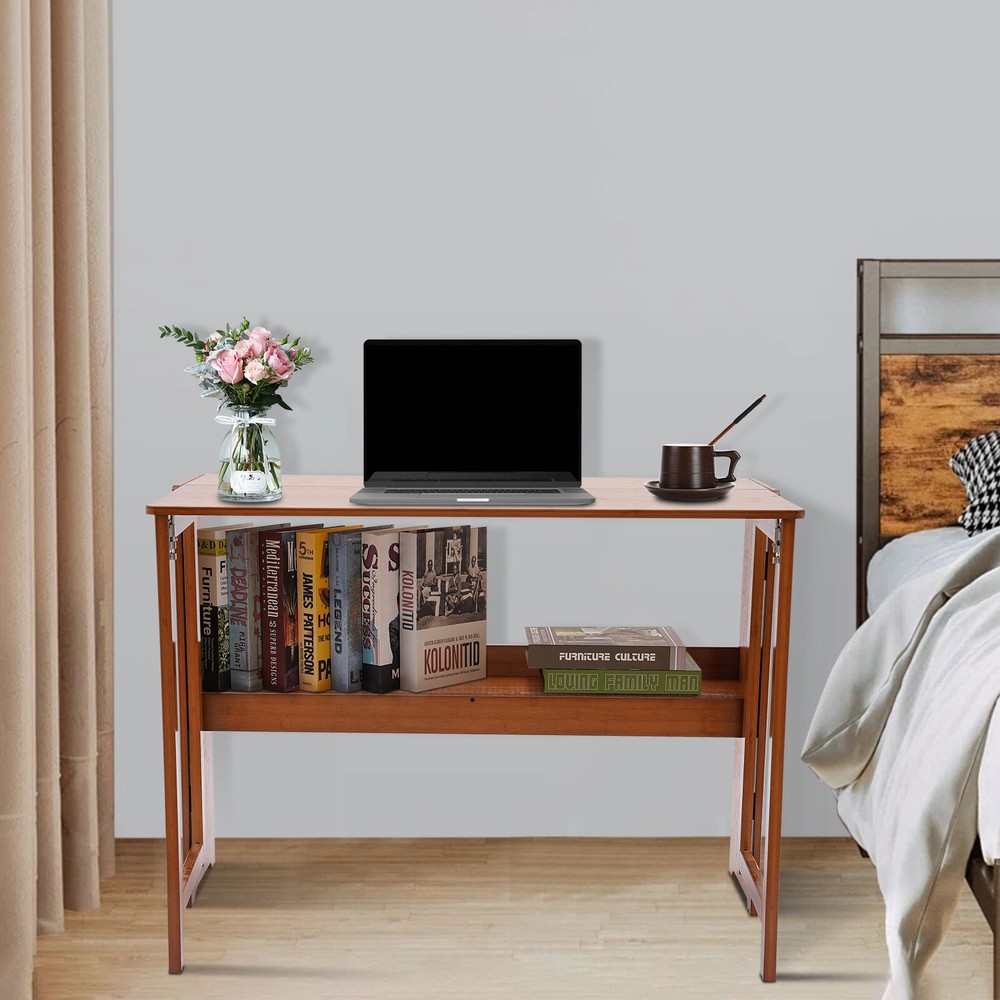 Foldable Bamboo Desk ?C Space-Saving Home Office Writing Workstation