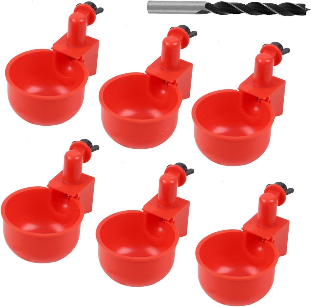 6 Pack Large Automatic Poultry Waterer Cups with Mounting Opener - Durable PVC