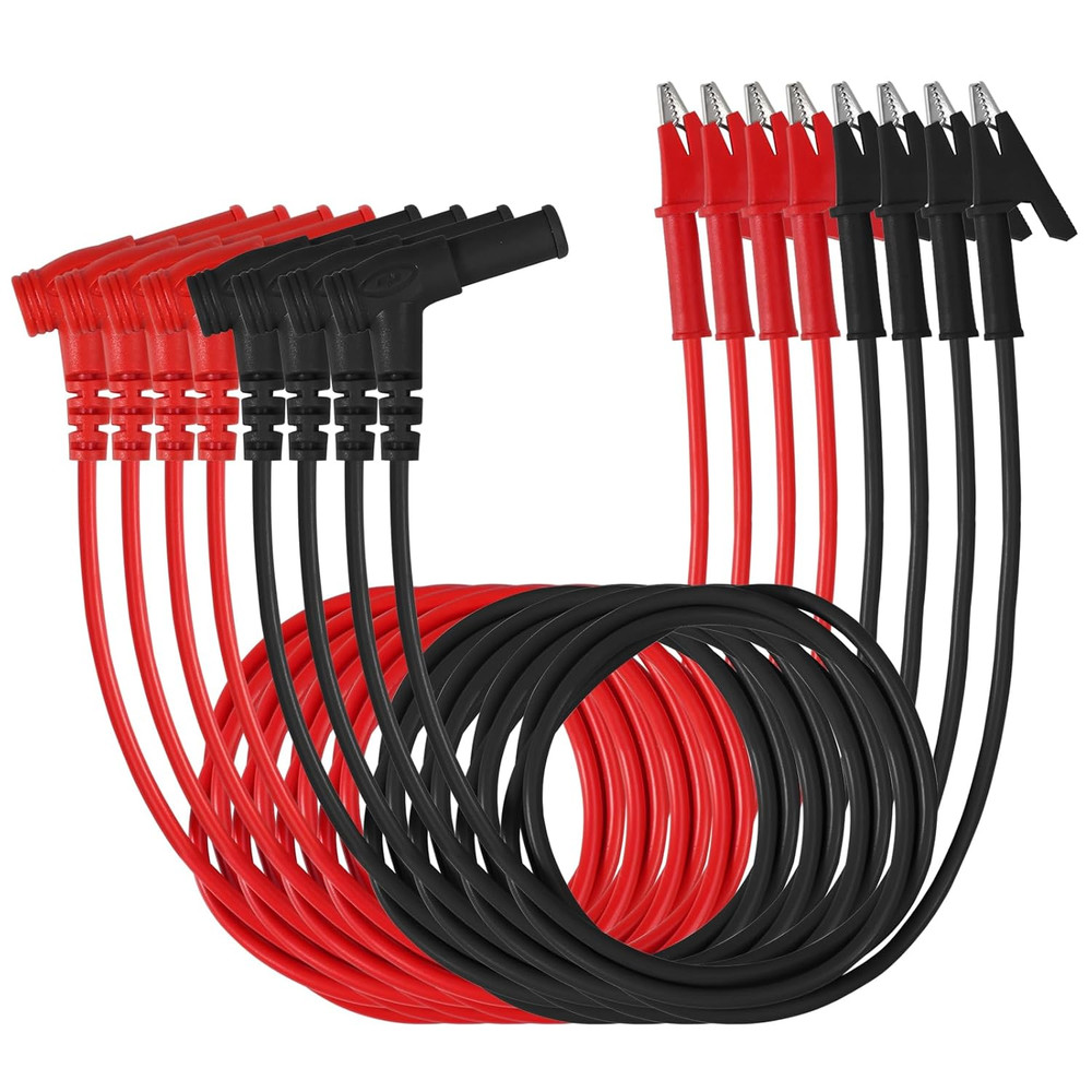 4 Sets Multimeter Test Leads Banana Plug Right Angle to Alligator Clips Soft Tes