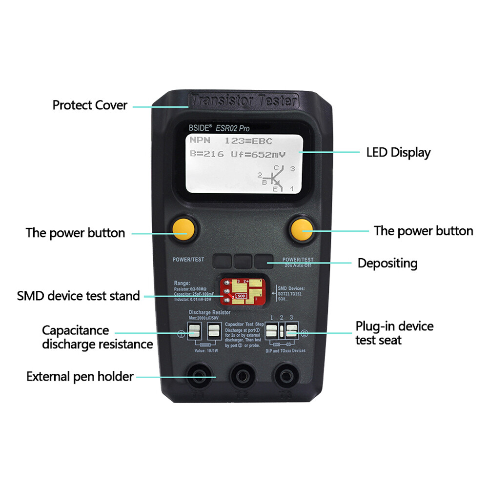 BSIDE ESR02 Pro Transistor Tester Multifunctional Digital Tester Diode Q4S5