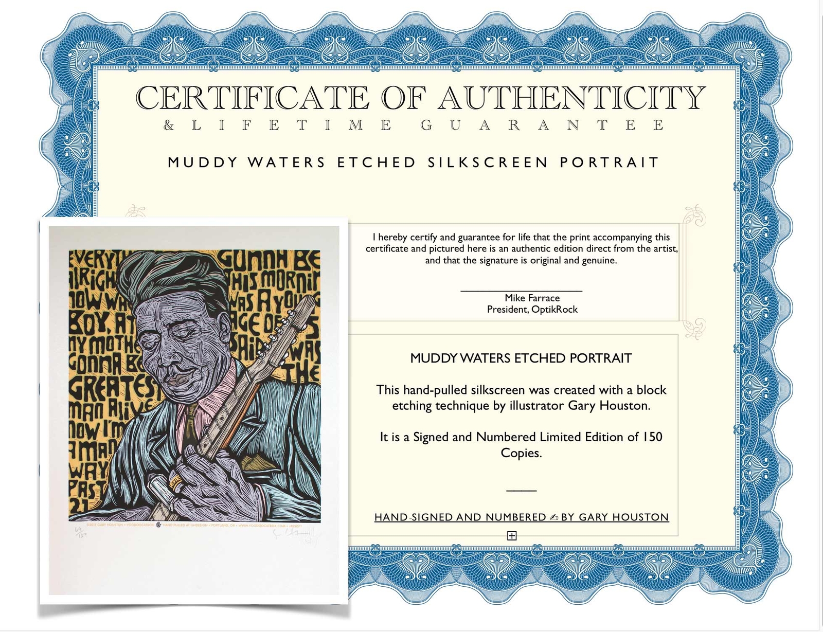 Muddy Waters Poster Portrait Signed Silkscreen Edition of 150 Gary Houston w/COA