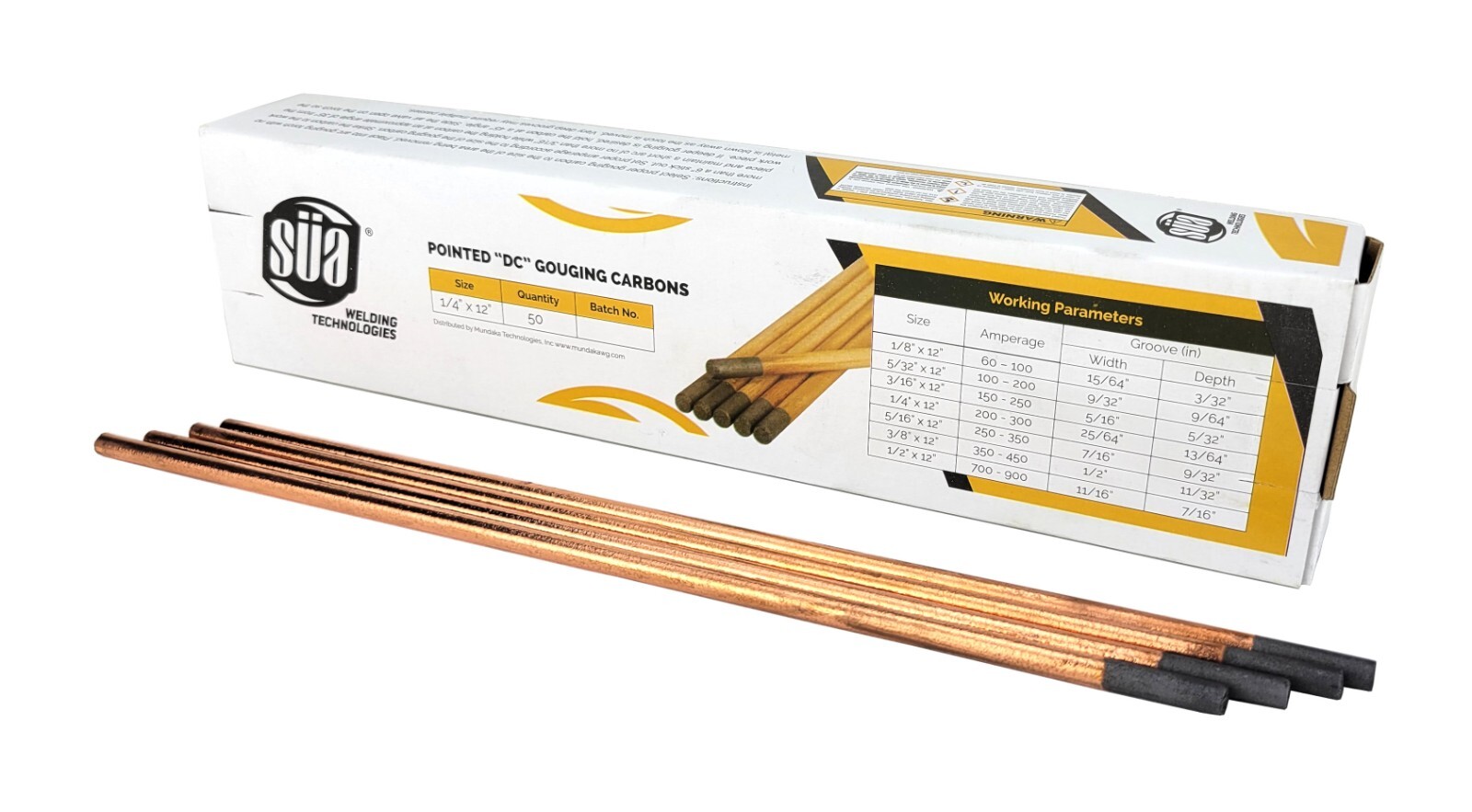 SÜA® - DC Copper Coated Pointed Carbon Gouging Rods - ALL SIZES AND PACKAGE QTTY