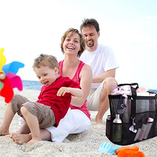 Extra Large Mesh Tote - Lightweight Beach Bag with 9 Pockets, Beach Essentials