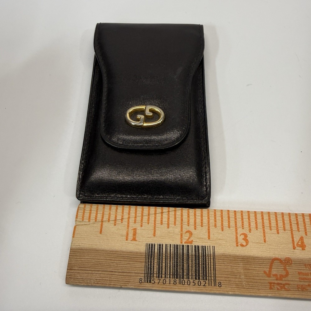 Vintage Gucci Case Black Leather Cigarette Multi Pouch 4.5"