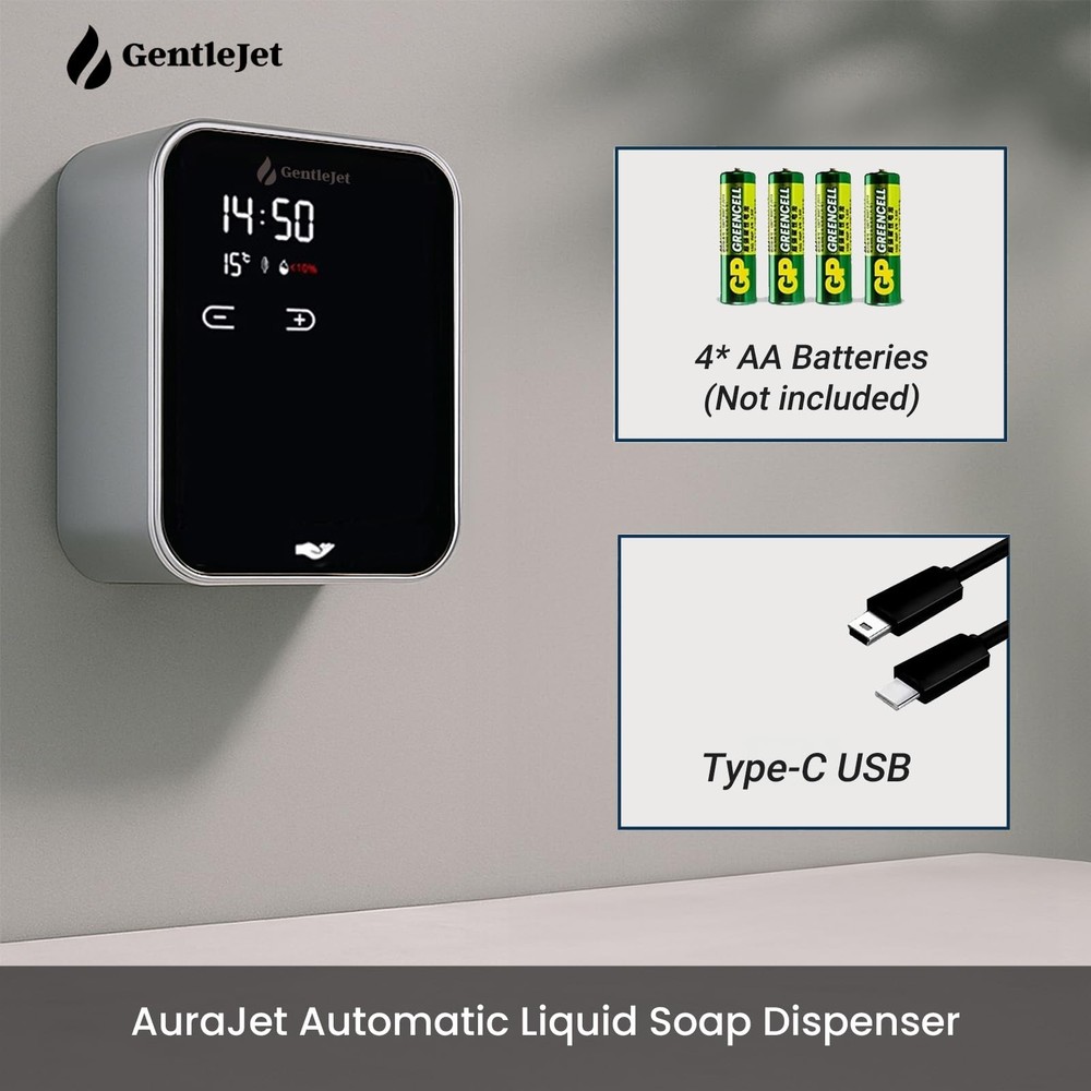 AuraJet Automatic Liquid Soap Dispenser Wall Mount, Touchless Motion Sensor, ...