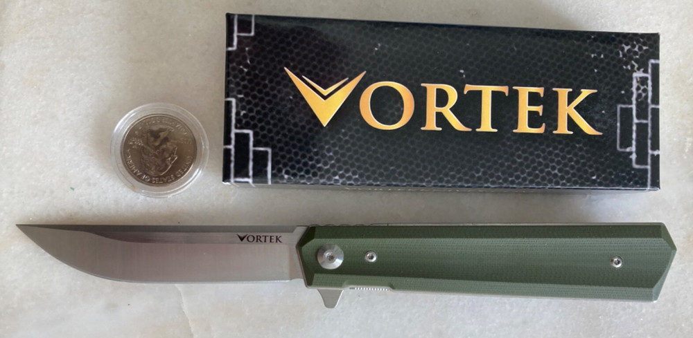 NEW VORTEX APACHE OLIVE FLIPPER POCKET KNIFE LOCK D2 PLAIN BLADE FAST BALL EDC
