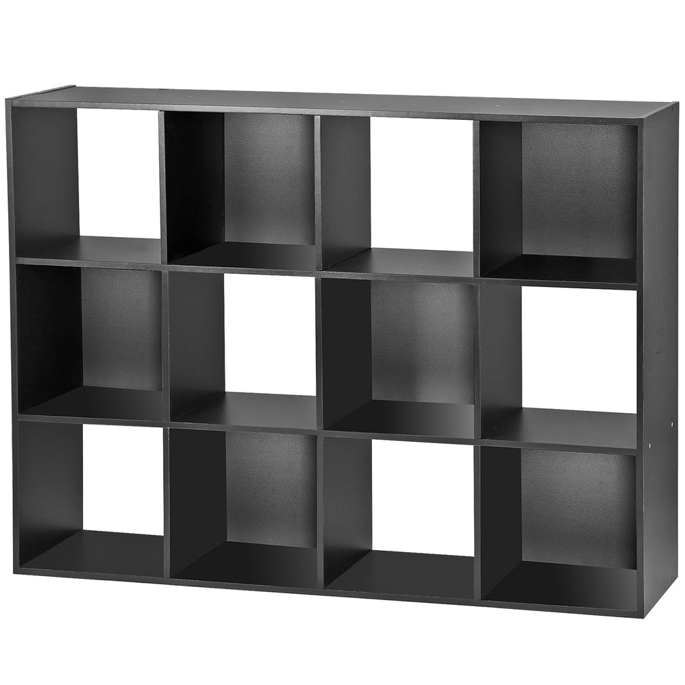 12 Cube Bookcase Open Standing Book Shelving Cabin Black Bookshelf Display Cube