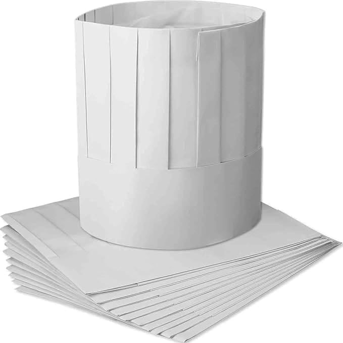9" Tall Disposable White Paper Chef Hat Adjustable Toque Kitchen 10packs