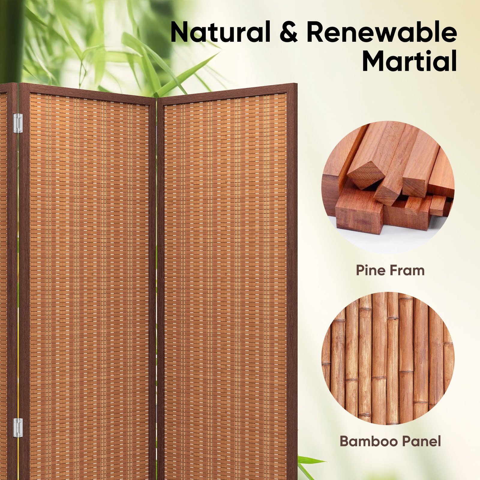 JOSTYLE 4/5/6 Panel Folding Privacy Screens 6ft Bamboo Freestanding Room Divider