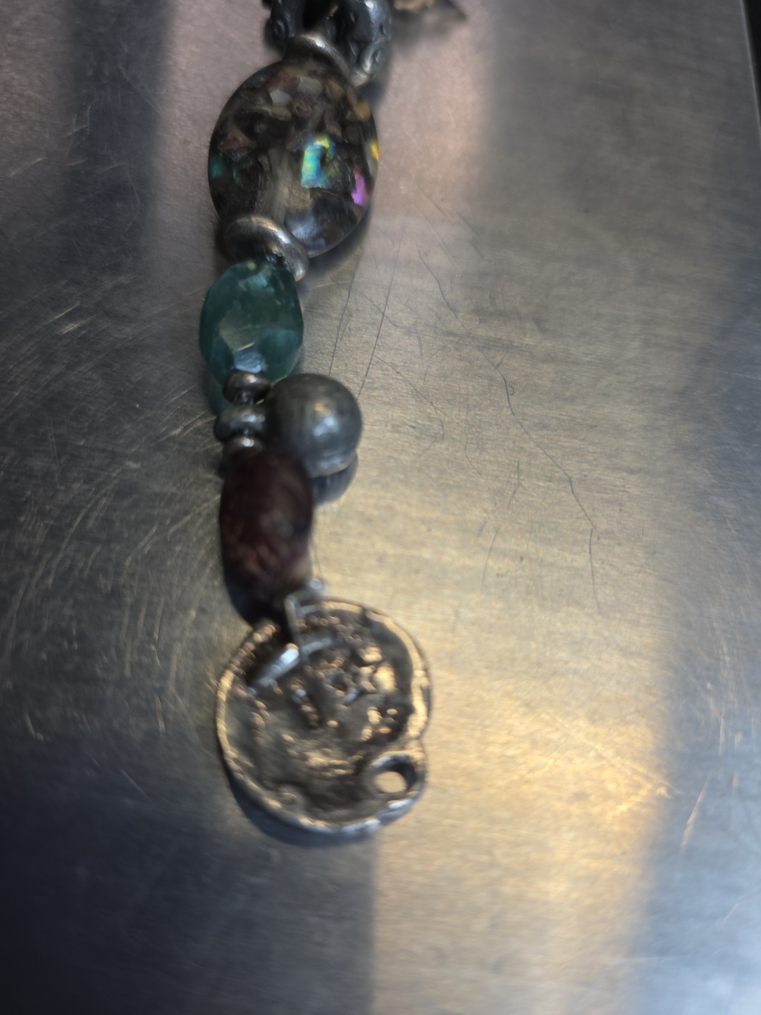 Vintage Handmade Chunky Statement Gemstone Bracelet Silver 7.5"