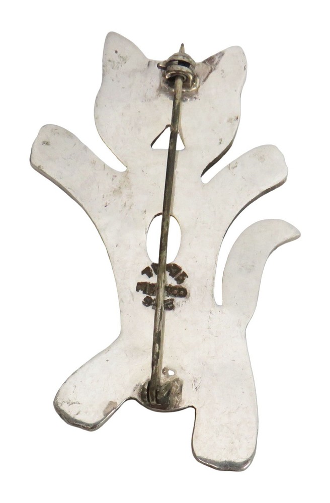 Mexico Sterling Silver 2 1/4" Cat Brooch TH-36