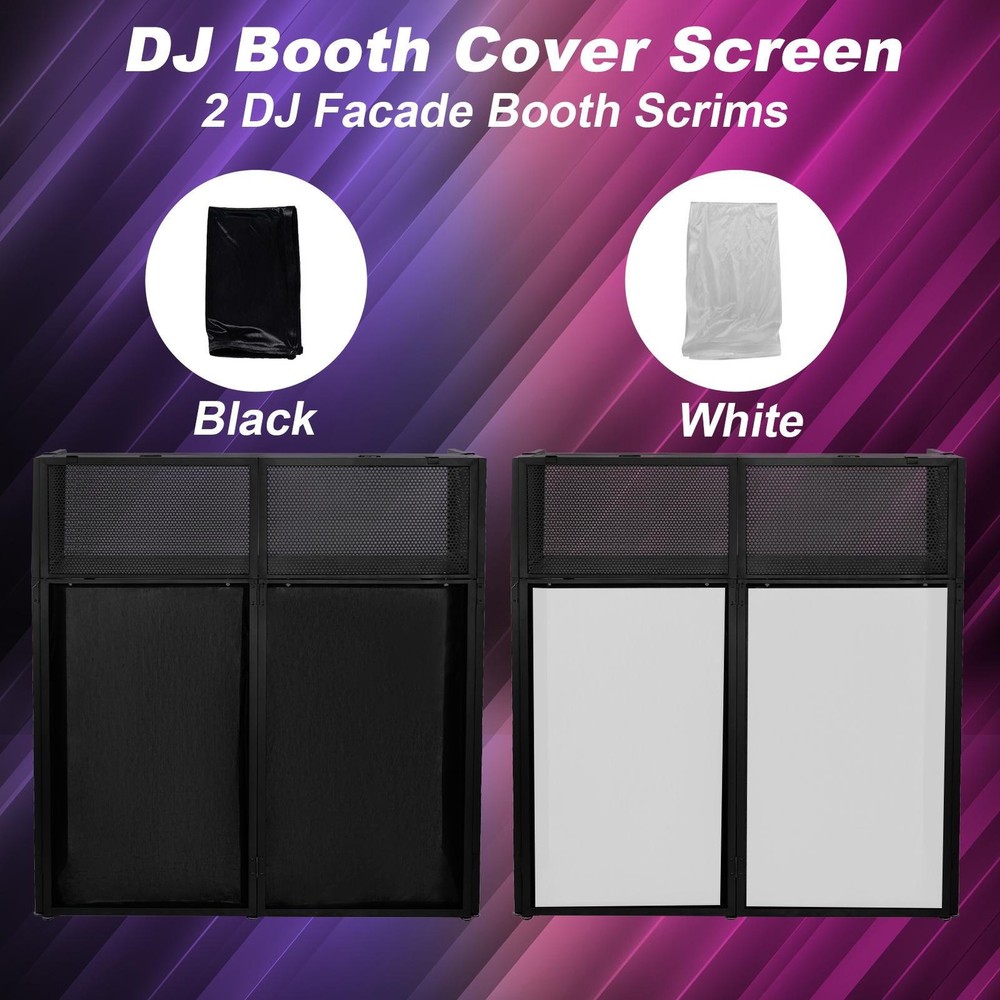 DJ Facade Booth Table Panel Black Metal Frame Foldable White &Black