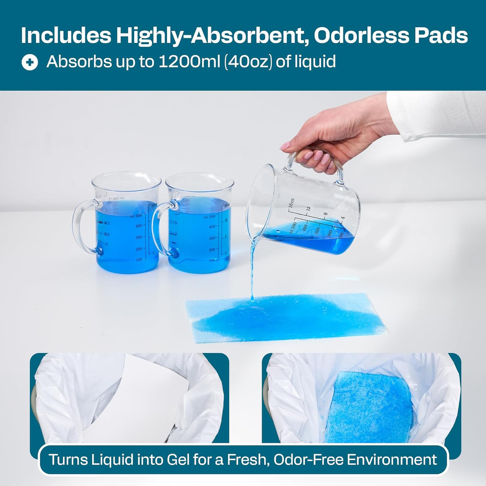 100 PACK - Commode Liners with Absorbent Pads - Adults Commode Bag Compatible wi