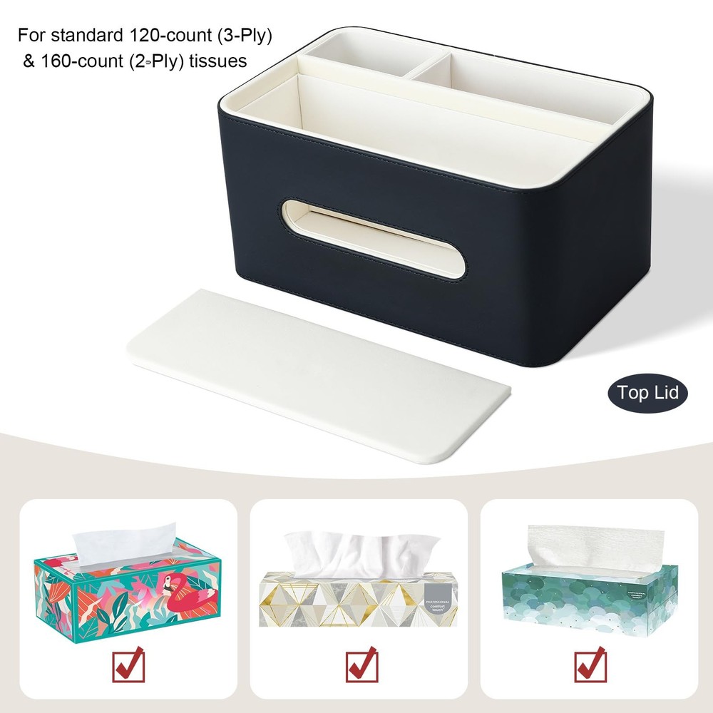 Kingfom Pu Leather Tissue Cover Rectangular Storage Organizer Tray