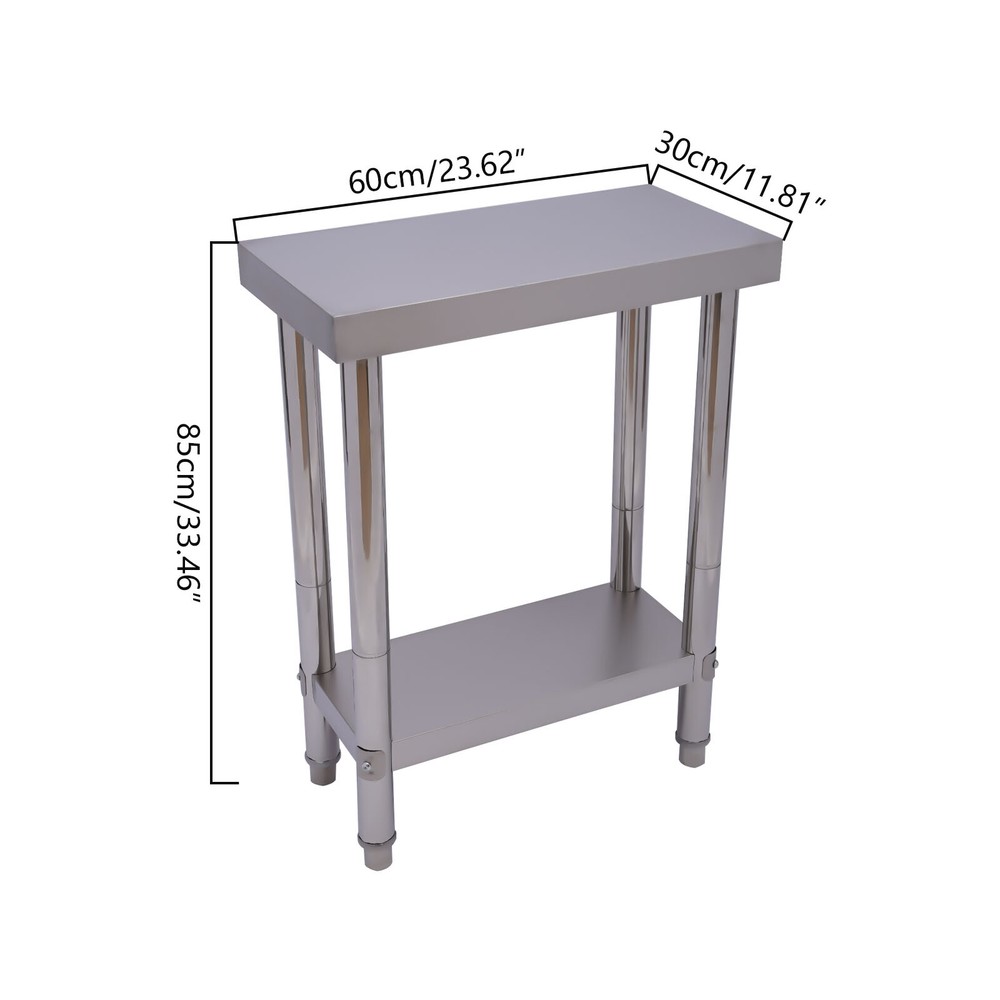 2 Layers Kitchen Anti-slip Work Table Stainless Steel Work Table W/ Undershelf