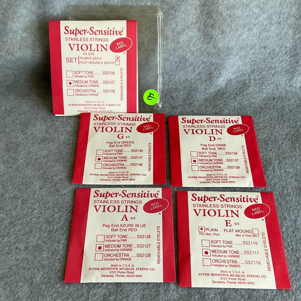 Super-Sensitive Violin Stainless Steel String Set SS210 Medium Tone Red Label