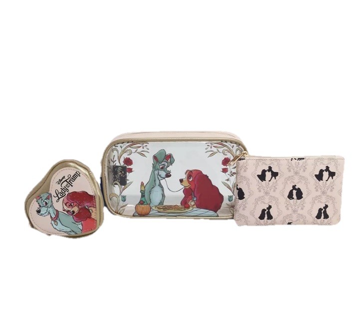Disney Lady & The Tramp 3 Piece Makeup Bag Set New Exclusive