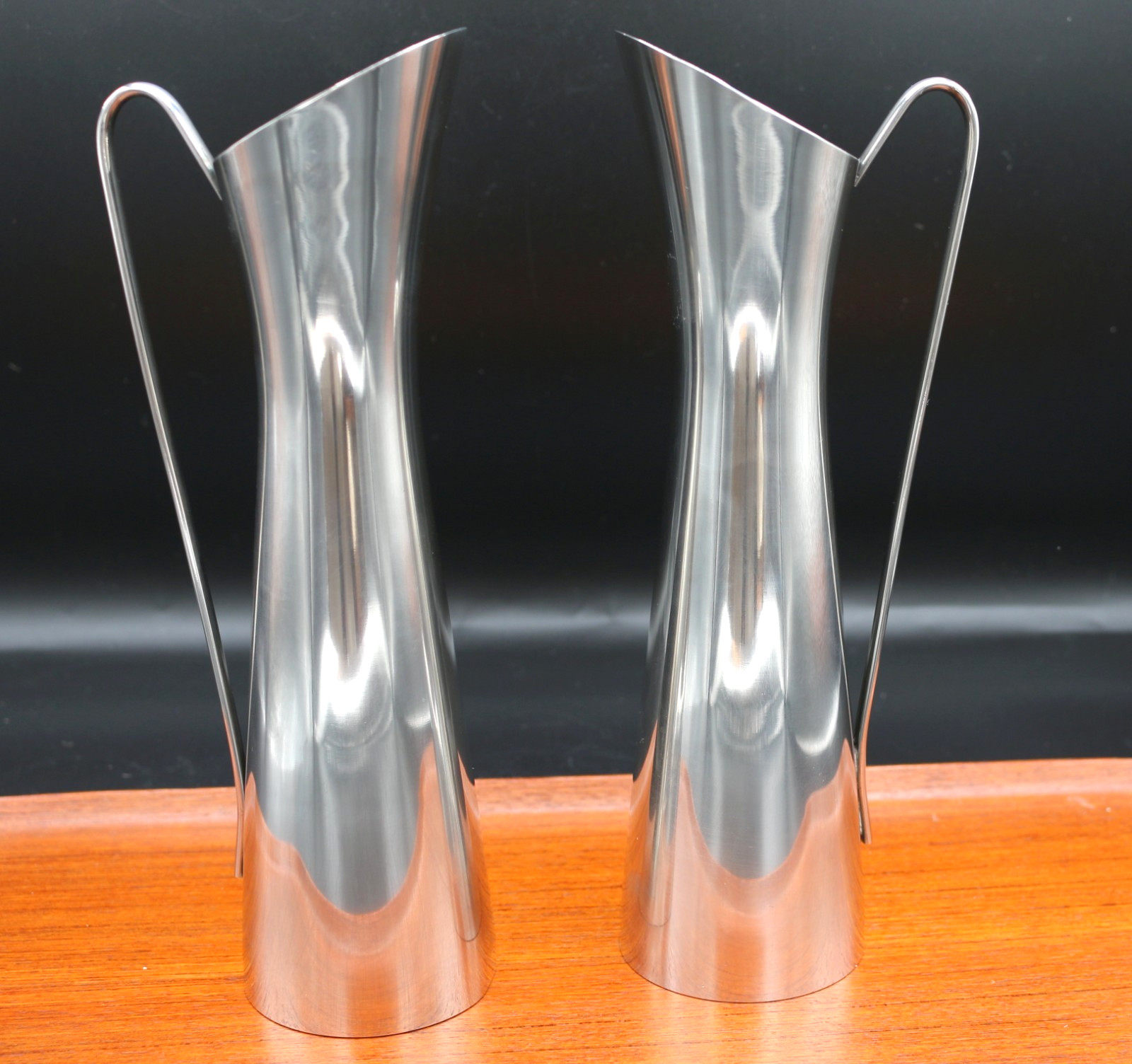 Pair of Vintage MCM Silver Plated Slender Pitcher Bud Vase 8.5''