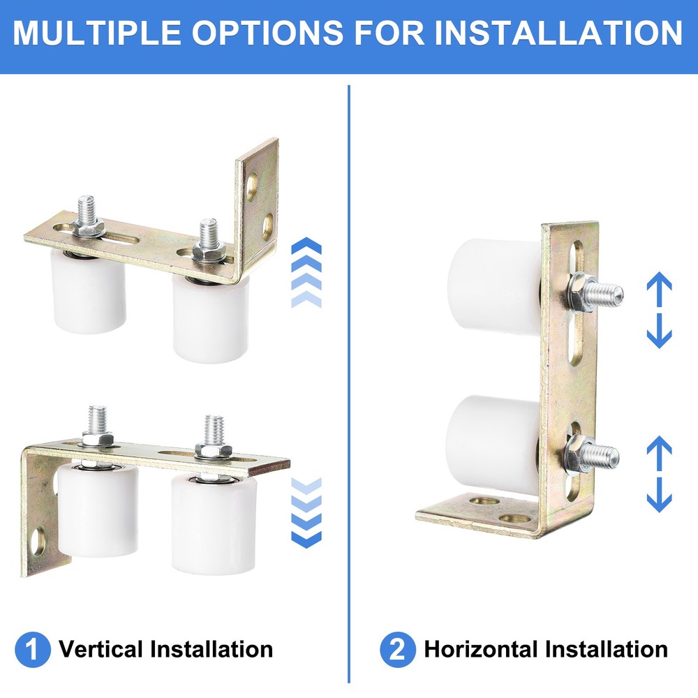 4Pcs Slide Gate Guide Roller 2" Nylon Gate Support Rollers with Bracket, White